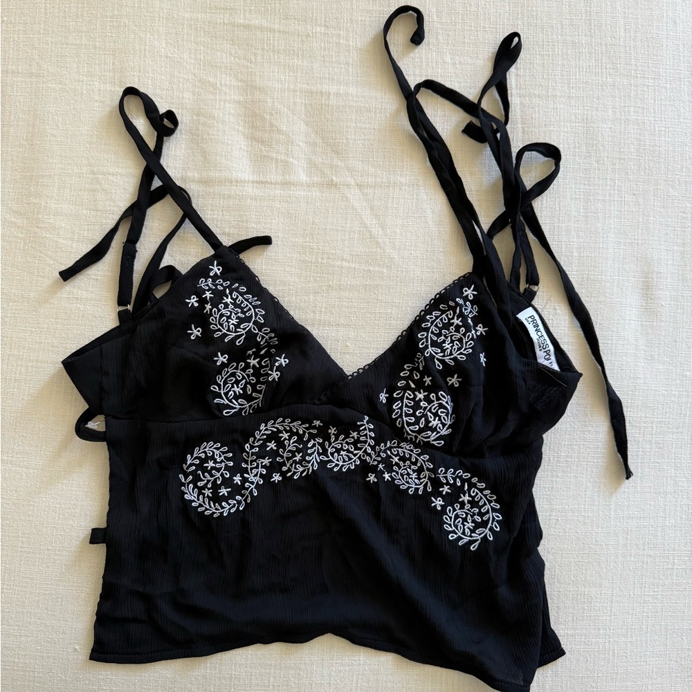 Princess Polly Black Embroidered Top